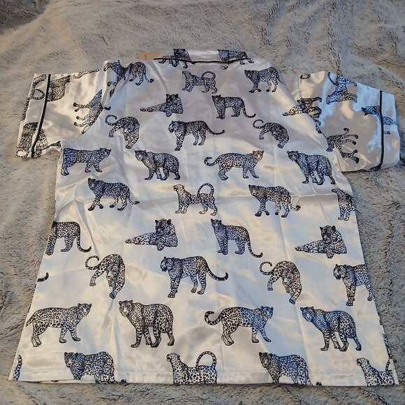 Night Women,s White  Black Leopard Print Pajama Set  UK SZ 12 / US SZ 8 - Picture 9 of 11